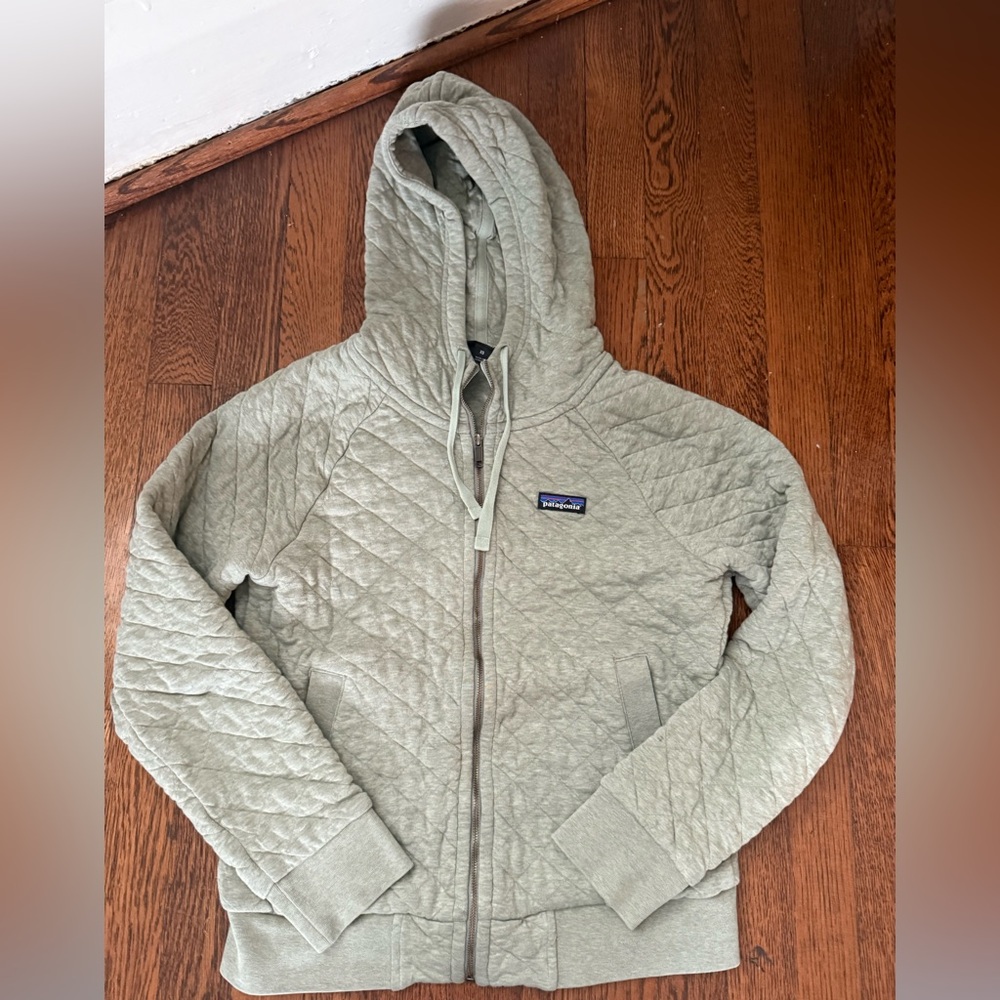 Patagonia organic cotton light sage green quilted hoodie size XS